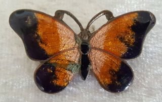 Gilt Metal & Enamel Vintage Art Deco Antique Butterfly Brooch