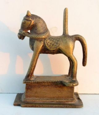 1850 ' s Antique Old Brass Rare Hand Carved Tribal Decor Horse Statue Rich Patina 2