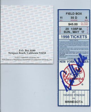 David Wells Signed Perfect Game Yankees Ticket May 17 1998 Rare Auto Psa Dna