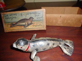 Tin Toy German Lehmann Wind Up Sea Lion Seal Seehund.  W/ Rare Box