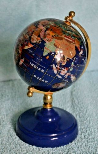 World Globe Inlaid With Lapis Lazuli,  Gem Stones,  Mother Of Pearl & More