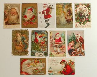 (11) Early 1900s Antique Santa Postcards Divided Back Embossed Germany Saxony