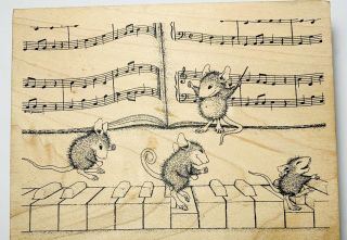 Rare House Mouse,  Piano Tickling The Ivories Stampa Rosa Rubber Stamp 1998