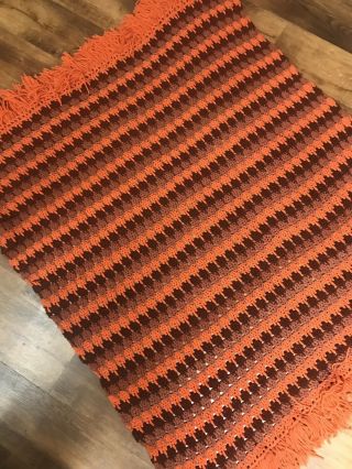Vintage 70s Handmade Granny Crochet Knit Afghan Throw Blanket Orange Brown