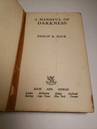 RARE A Handful of Darkness Philip K.  Dick 1955 Rich and Cowan Hardcover 3