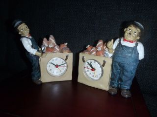 Extremely Rare Laurel & Hardy Clocks Figurine Statues Set