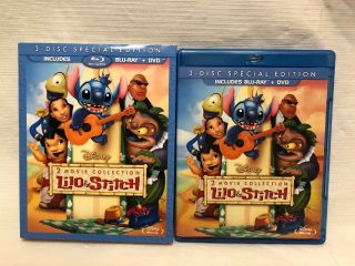 Disney Lilo & Stitch/lilo & Stitch Ii Blu Ray Dvd 3 Disc Set & Rare Slipcover