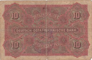 10 RUPIEN FINE BANKNOTE FROM GERMAN EAST AFRICA 1905 PICK - 2 EXTRA RARE 2