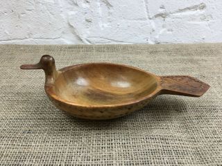 Vintage Hand Carved Wooden Scandinavian Folk Art Duck Bird Bowl Dish