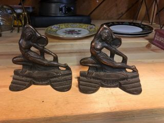 Pair Vintage/ Antique 1926 Art Deco Bookends Nude Woman W/tambourine,  Gift House