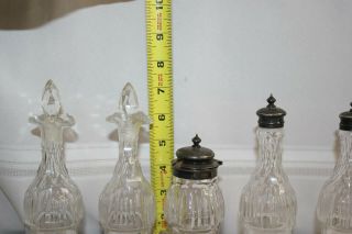 Antique Victorian Cut Etched Clear Glass Matching Set 5 Cruet Bottles Ground Top 2