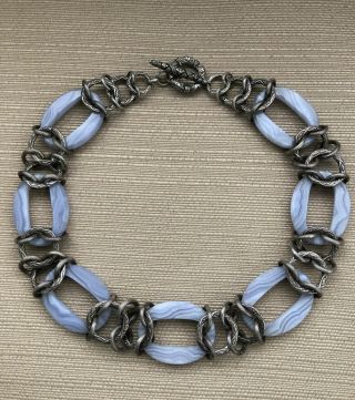 Rare Gorgeous Stephen Dweck Sterling Silver Lace Agate Necklace