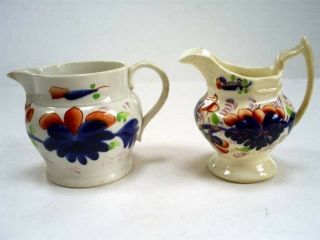 2 Lovely Antique Gaudy Welsh Pottery/porcelain Grape Pattern Cream/milk Jugs