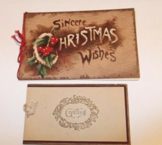 2 Antique Christmas Card Booklets W/ribbons Early 1900s Raphael Tuck