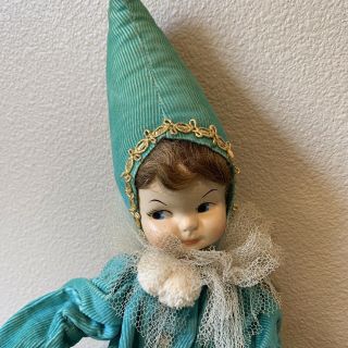 Vintage 24” Long Aqua Blue White Elf Point Hat Fabric Lace Long Hand & Leg Doll 2