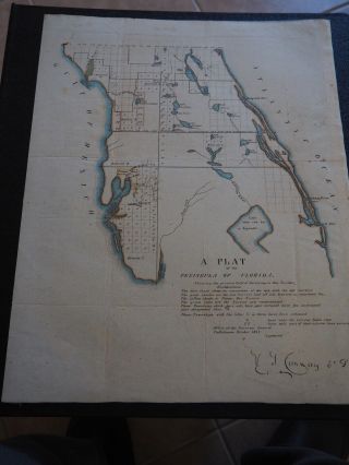 Antique Map " A Plat Of The Peninsula Of Florida "