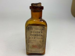 Antique Opium Pharmacy Brown Glass Bottle Dover’s Powder Eli Lily