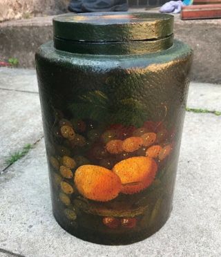 Antique Vintage Large Papier Mache Storage Jar Fruit Design