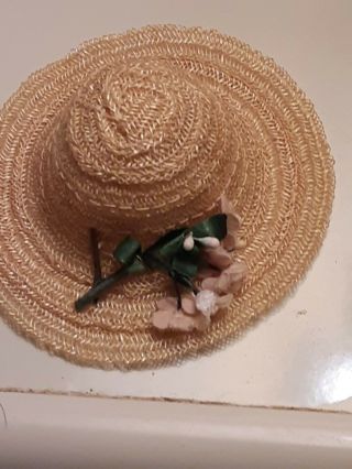 Vintage Beige Doll Horsehair Hat W/ Chenille Flowers Ginny Muffie Ginger