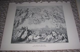 1888 Fresco Print " The Battle Of The Huns " Wilhelm Kaulbach Rare Antique