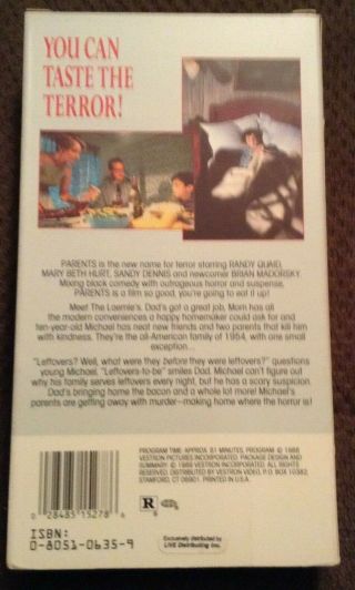 RARE OOP Parents VHS film 1989 horror RANDY QUAID Mary Beth Hurt BOB BALABAN 2