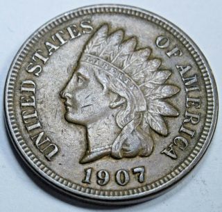 1907 Xf - Au Detail Us Indian Head Penny 1 Cent Antique U.  S.  Currency Money Coin