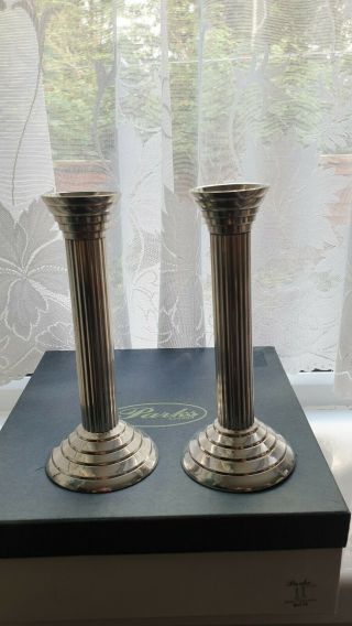 Parks London Silver Plated Corinthian Column Candlesticks Candle Sticks