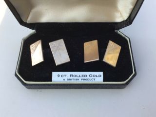 Antique Vintage Art Deco 1920s / 30s 9ct Rolled Gold Cufflinks Boxed