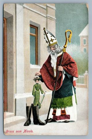 Santa St.  Nicholas Christmas German Antique Postcard Series 878