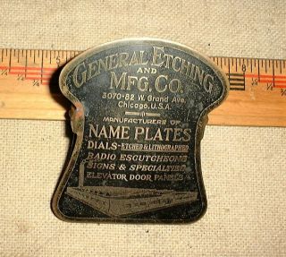 Antique Advertising Brass General Etching Chicago Il Factory Desk Paper Clip