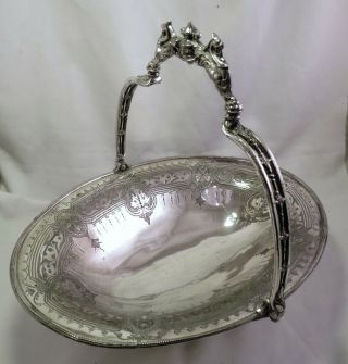 Large Victorian Silver Plated Cake / Fruit Basket - Dragon Handle - Ashberry