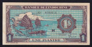 French Indochina 1 Piastre 1942 - 1945 Pick 58b Very Rare Aunc