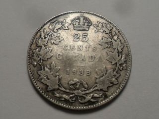 1933 " Rare " Canada 80 Silver 25 Cent Low - Low Mintage 421,  282
