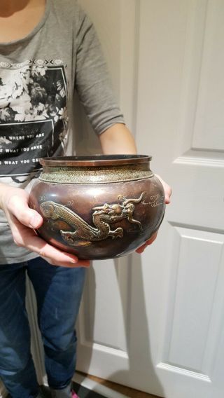 Antique Chinese Bronze Flower Pot Cover
