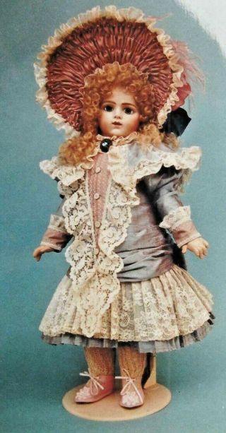 22 - 23 " Antique French German Doll Drop Waste Dress Lace Cape Collar Hat Pattern