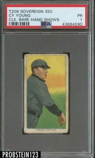 T206 Cy Young Hof Cleveland Bare Hand Shows Sovereign 350 Rare Back Psa 1