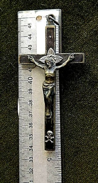 Antique Nun Monk Pectoral Cross Memento Mory Skull Crossbones Ebony