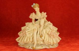 Unterweissbach Dresden Lace Porcelain 5½ " Seated Lady Ballerina