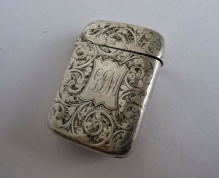 Old Victorian Solid Silver Vesta Case - Hallmarked Hayes Brothers,  Birmingham