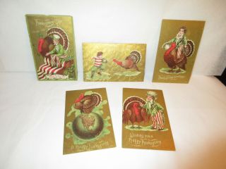 Antique Thanksgiving Postcards - Turkey - Patriotic Uncle Sam & Football - 5