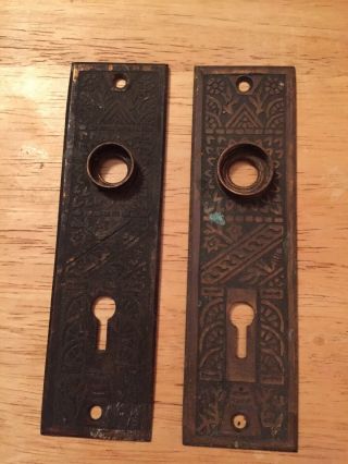 Set Of Antique Victorian Brass Door Lock Plates