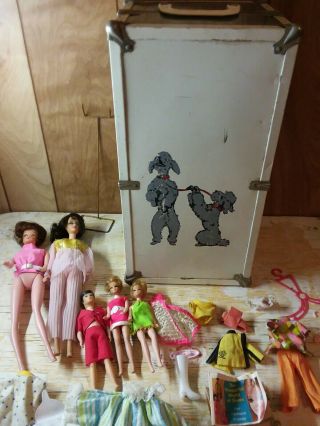 Vintage Metal Doll Carry Case Wardrobe Trunk With Dolls And Clothes Barbie Dawn