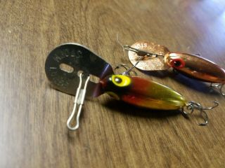 2 Vintage Storm Thin Fin Hot N Tot Fishing Lures.  Copper and Gold n Silver 3