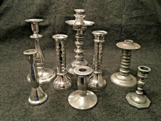 Set Of 8 Vintage Pewter Silver Metal Candlestick Holders - Weddings Home Decor