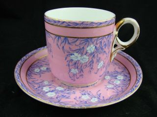 19thc Antique Minton England Porcelain Demitasse Cup & Saucer Pattern 4667 Pink
