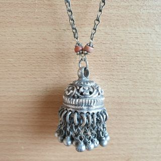 29 Old Antique Islamic Ottoman Silver Engraved Pendant Necklace Coral Beads