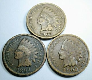 1894 1902 1907 Better Us Indian Head Penny Cent Antique Old Currency Money Coins