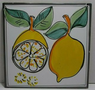 Vintage Italian Art Tile Lemons Hand Painted Fruit 8 "