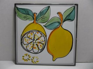 Vintage Italian Art Tile LEMONS Hand Painted Fruit 8 