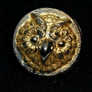 Antique Button Victorian Gold Luster Glass Owl Face B8